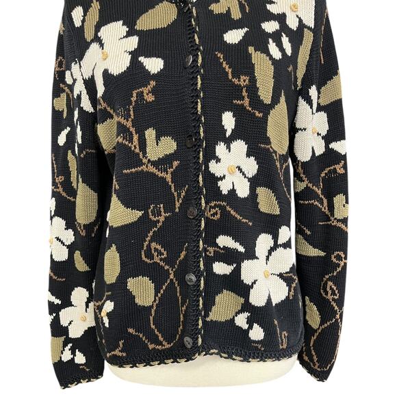 Peruvian Connection Daisy Floral Knit Art-to-Wear Cardigan Sweater Size Medium - Picture 4 of 10